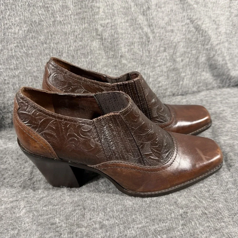 Antonio Melani Women's Western Cowgirl Tooled Bootie Brown Leather Size 8.5